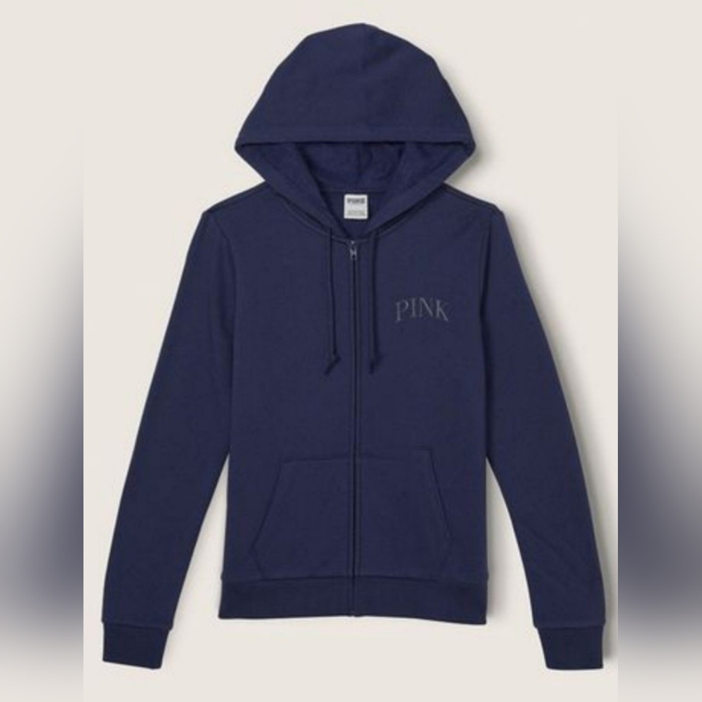 Victoria's Secret Pink Everyday Fleece Zip-Up Midnight Navy Hoodie SizeLarge